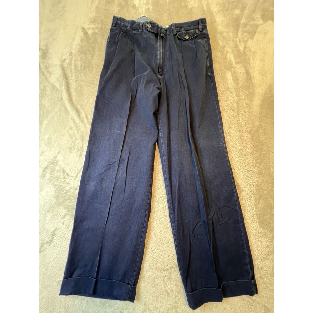 Faconnable Mens Pants 34 Navy Cotton Cuffed Straight Dress Vintage